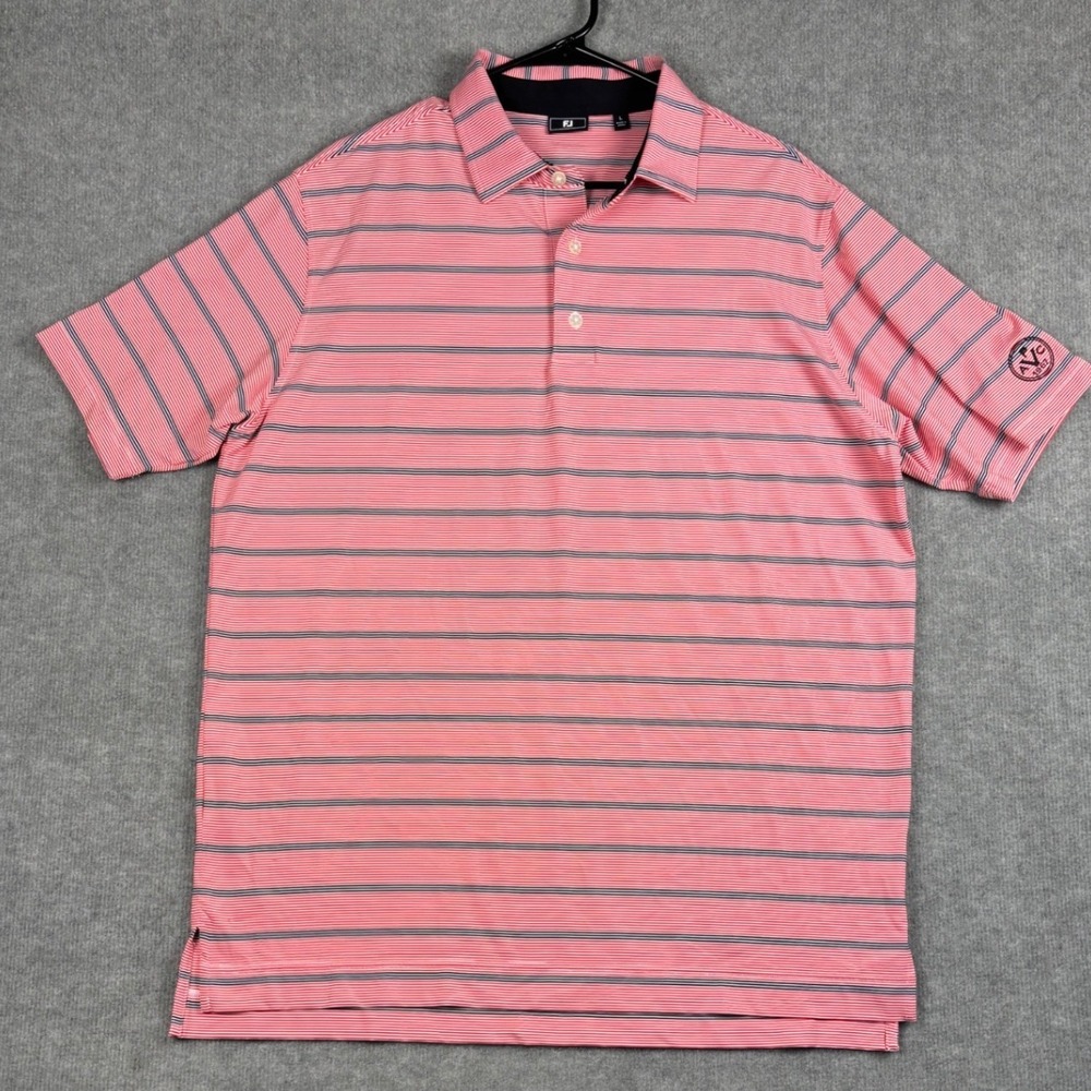 FootJoy FJ Striped Golf Polo Shirt AVC 1967 Logo Large Red White Black